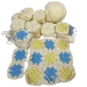 Crochet Granny Square Lot 60+ Squares In Yellow/Blue Crafting Or Blanket Making